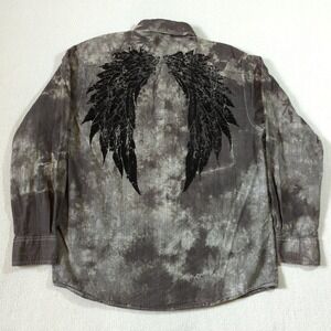 Eighty Eight Mens Large Button Down Shirt Tie Dye Angel Wings Graphic Print Y2K